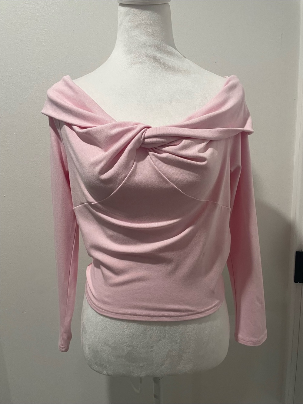 Elodie Off-Shoulder Twist Front Pink Sweater Top